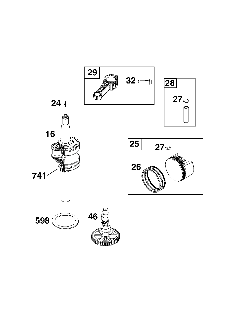 Crankshaft Group Diagram and Parts List for 8P502-0129-H1  Briggs and Stratton Engine